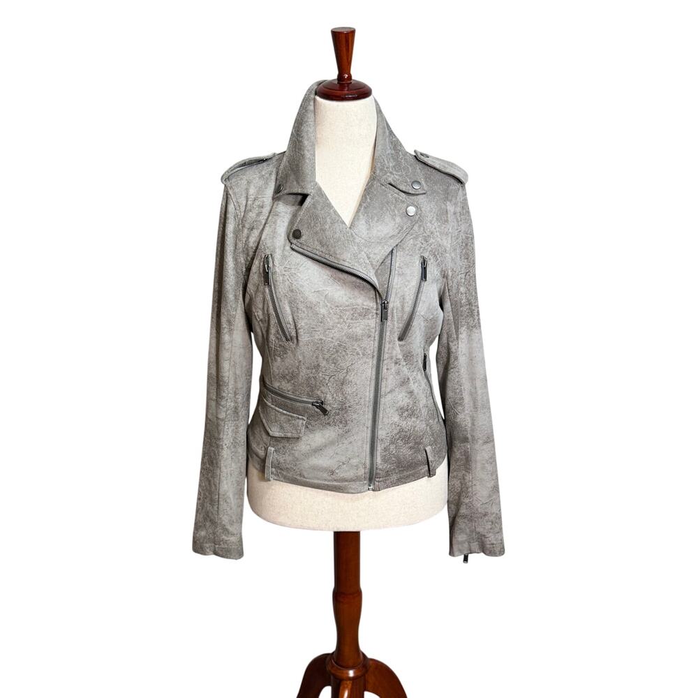Blanc Noir Distressed Gray Leather Jacket